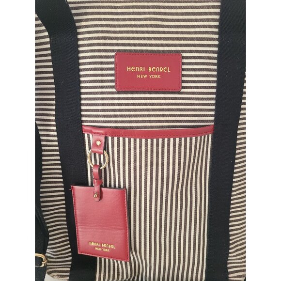 Henri Bendel New York Canvas Magazine Tote Bag Striped Brown White - Picture 5 of 9